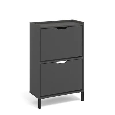 Produktbild von KOMTO Schuhschrank Madrid 2 Schwarz Schmal Schuhregal Geschlossen mit 2 Klappen Schuhkipper