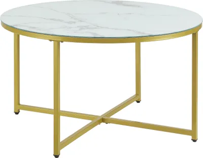 Image de Table basse Uppvidinge Table d'appoint 45x80cm Table de salon ronde en marbre, blanc / or