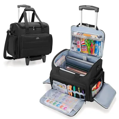 Scrapbooking-Rolltasche, 40 x 20 x 34 cm, schwarz, mit Laptopfach, 10 Fächer