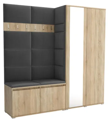 Produktbild von Garderobe LUTON 4 SONOMA 15– Farbe: Sonomaholz, moderner Schrank 40x190x186 cm, funktionale Lösung für den Flur, Garderobeschrank, Flurmöbel