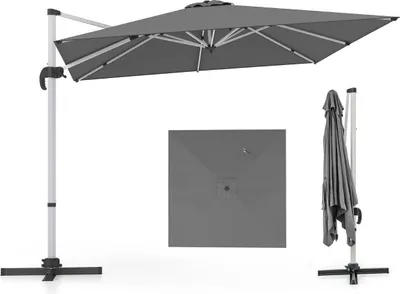 Image de Parasol de terrasse rectangulaire, 300 x 300 cm, gris, manivelle