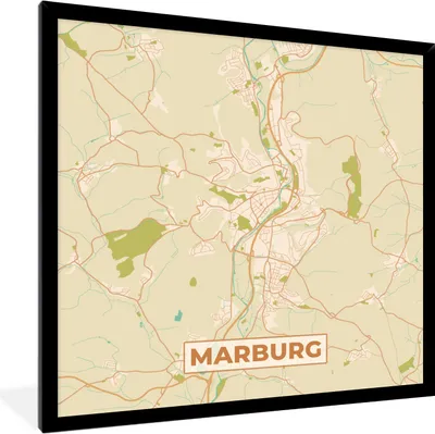 Produktbild von MuchoWow® Gerahmtes Poster Marburg - Jahrgang - Karte - Stadtplan 40x40 cm - Poster mit Schwarzem Bilderrahmen Wandposter Rahmen Foto Bilder - Mit Rahmen - Wanddekoration Schlafzimmer