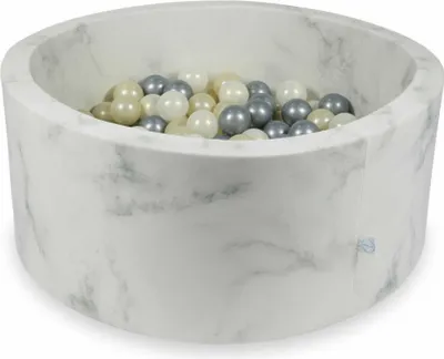 Produktbild von Bällebad 90x40 Marmor – Mit 300 Bällen / Hellgold, Silber, Meerjungfraueneffekt