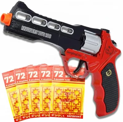 Immagine prodotto di Pistola giocattolo - revolver metallico con innesco - 5x72 colpi gratuiti, ideale per i bambini, disponibile in nero e rosso, per un gioco creativo.