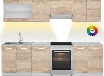 Immagine prodotto di Mobile da cucina Vicco Raul Sonoma 270 cm , PL Marmo con striscia LED, Model 51945