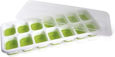 Productafbeelding van Famanu ijsblokjesvorm, 14 ijsblokjes, flexibel met deksel, ideaal voor cocktails en drankjes - blauw of groen