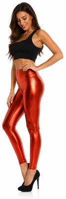 Produktbild von Damen Leggings Hohe Taille Wet-Look Glanz; Rot M/38