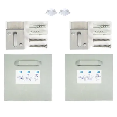 Produktbild von Selbstklebendes Befestigungsset Bilderhalter Haftbleche - 2x Halter 100x100mm + 2x Z-Haken + 2x Silikonpuffer
