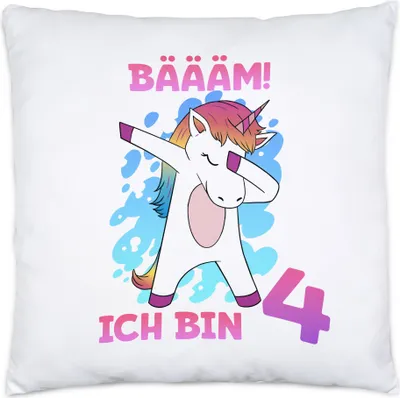 Produktbild von Bäääm Ich Bin 4 Kissen Inkl Füllung Einhorn 4. Geburtstag Geburtstagsgeschenk Einhorn-Fans Dabbing