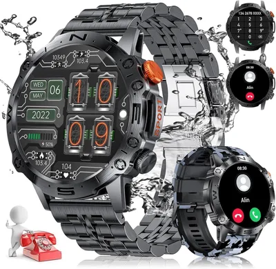 Produktbild von JUNG LIGE Smartwatch Damen & Herren Fitnessuhr, mit Bluetooth Smartwatch (3,63 cm/1,43 Zoll) mit Telefon Funktion, 100+ Trainingsmodi, mit Android )