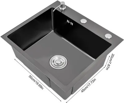 Immagine prodotto di Lavello da cucina - 50x45 cm - Nero opaco - Vasca singola - Acciaio inossidabile - Con dispenser per sapone