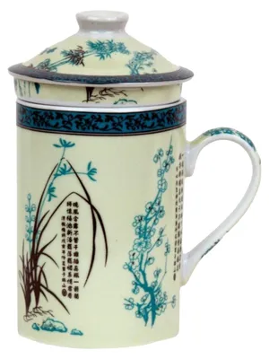 Produktbild von Keramik Teetasse mit Deckel + Sieb für Losen Tee mit (Asiatische Gräser, 514), Asiatisches Motiv, Porzellan, Tee-Becher