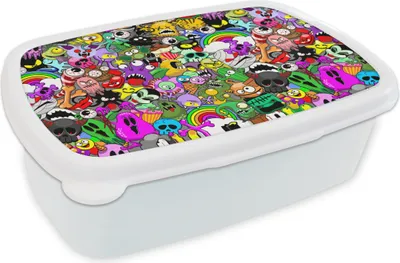 Produktbild von KitchenYeah® Lunchbox Brotzeit Brotdose 17x11 cm Teenager - Monster - Kritzeln - Muster Kinder Brotzeitdose - Lunch Box - Kinder - Sandwich-Box - Schulbox - Lunch Boxen