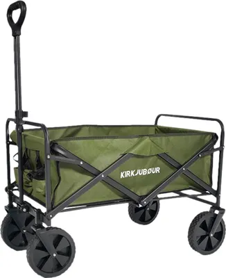 Produktbild von KIRKJUBØUR® faltbarer Bollerwagen, 100L Volumen, stufenlos verstellbarer Griff, 360° drehbare Räder, kompakt faltbar, grün | KJ-127
