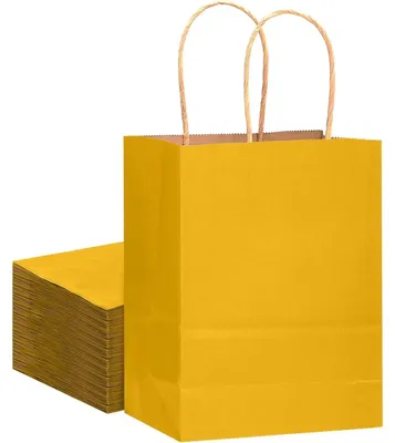 Immagine prodotto di Sacchetti di carta con manici, 32 pezzi, giallo chiaro, dimensioni 21x15x8 cm. Ideali come piccoli sacchetti per regali o per feste