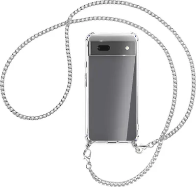 Produktbild von Handykette Backcover-Schutzhülle mit Band (Metall silberfarben) für Google Pixel 6a - silberfarbene Kette