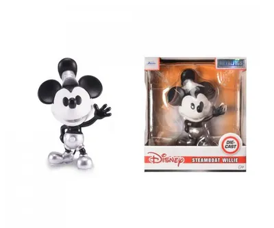 A product shot of a Mickey Mouse figure in its packaging, alongside a separate image of the figure itself.