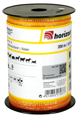 Produktbild von horizont Weidezaunband farmer® T10-O | 200 m | 10 mm | 3 Leiter Das horizont Weidezaunband farmer® T10-O eignet sich besonders für kurze Zäune und Portionsweiden.