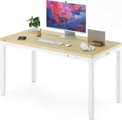 Obrázek produktu pro SENSE7 MANMA elektrický stůl výškově nastavitelný velká stolová deska 160x80 cm nosnost 120 kg antikolizní systém porty USB Bílá MDF