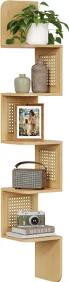 Produktbild von VASAGLE Eckregal, Wandregal 5 Ebenen, Schweberegal, Regal Wandmontage, Zickzack-Form, PVC-Rattan-Seitenplatten
