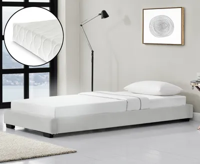 Produktbild von Kunstlederbett Polsterbett mit Kaltschaum-Matratze und Lattenrost 90x200 cm Einzelbett aus Kunstleder mit Matratze  Standard 100 Jugendbett Kunstleder in Weiß Corium