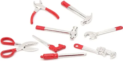 Produktbild von 1:12 Mini-Werkzeugsatz, hochsimulierter Haushalt, Zinklegierung, Puppenhaus-Zubehör, Dekoration, 8-teiliges Set