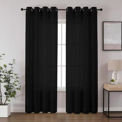 Obrázek produktu pro Transparentní záclony z voilu s oky - černé barvy - rozměry 245 x 140 cm, sada 2 kusů