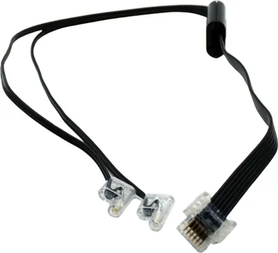A close-up product shot of a LEGO Powered Up light cable with two LED lamps.