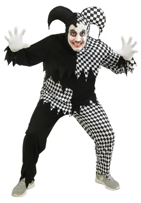 Immagine prodotto di Costume da clown horror arlecchino giullare bianco e nero per uomo, taglia: XL