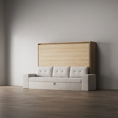 Obrázek produktu pro Skříňové lůžko 160x200 Horizontální M2 (hloubka 55 cm) včetně pohovky Pískově šedá Kaiserberský dub