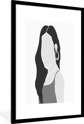 Produktbild von MuchoWow® Gerahmtes Poster Frau - Porträt - Schwarz - Weiß 60x90 cm - Poster mit Schwarzem Bilderrahmen Wandposter Rahmen Foto Bilder - Dekoration - Wandposter Wohnzimmer - Hochwertig