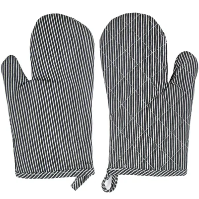 Produktbild von 2er Set Ofenhandschuhe aus Baumwolle, 18x28 cm, s/w-gestreift