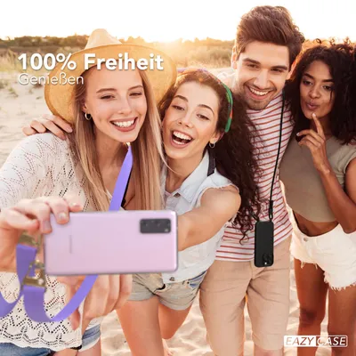 Produktbild von EAZY CASE - Hülle mit Band für Samsung Galaxy S20, Handyhülle mit Umhängeband, Silikonhülle transparent, Handykette in Violett