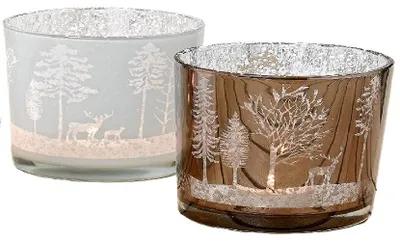 Produktbild von Windlicht Meldorf Hirsch Glas lackiert weiß braun H.8 Ø.7 cm 2er Set