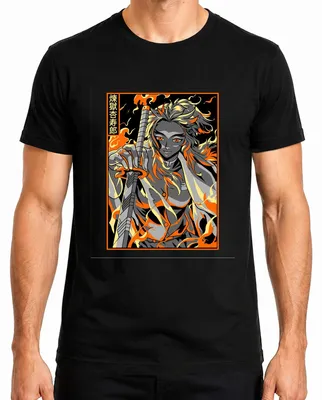 Obrázek produktu pro Pánské tričko Vintage Demon Slayer Rengoku Flame Sword Anime Gift, černé, XL