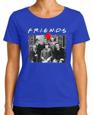 Produktbild von Horror Freunde Parodie Halloween Masken Pennywise Jason Michael Damen T-Shirt, Blau, M