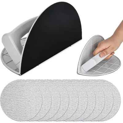 Image de Outil de ponçage manuel - Forme semi-circulaire - 10 papiers abrasifs interchangeables - Pour le bois, le métal, le plastique et les travaux de plâtrerie