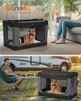 Produktbild von Feandrea Hundebox faltbar, 106,7 cm Transportbox für große Hunde, Hundetasche, Oxford-Gewebe, mit 4 Türen aus Netzstoff, Griffen