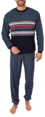 Produktbild von Eleganter Herren Frottee, Pyjama Schlafanzug mit Bündchen, auch in Übergrößen - 281 101 93 004 ; blau , 48