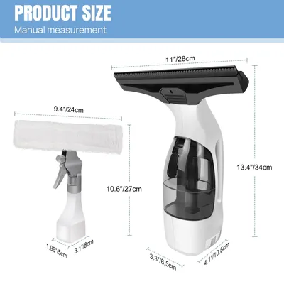 Image de Aspirateur à vitres - Nettoyeur de vitres sans fil avec flacon pulvérisateur - Nettoyage sans traces - Convient pour les fenêtres, les carrelages, les miroirs et les parois de douche - Blanc