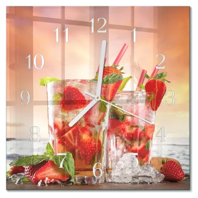 Produktbild von Tulup Glasuhr Wanduhr Küchenuhr Echt-Glas 30x30 cm Modern Dekorativ Geräuschlos Weiße Zeiger - Erdbeeren