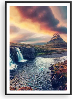 Produktbild von Gerahmtes Poster - Schwarzer Rahmen - Wasserfall Himmel Berg - 70x100 cm - Wand Bild - Wanddeko - Wandbilder - Kunstposter - Wandposter - Bilderrahmen - Bilder - Kunstdruck - P2BPA70x100-5111