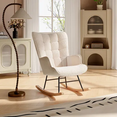 Produktbild von Schaukelstuhl Relaxstuhl Schaukelsessel Sessel Stuhl Wohnzimmersessel Relax Lounge mit gepolsterter Sitzflächel für Wohnzimmer Schlafzimmer Kinderzimmer Freizeit (Beige)