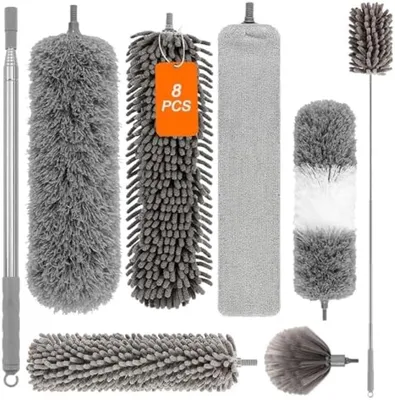 Produktbild von PromoHome® Teleskop-Staubwedel-Set – Waschbarer Mikrofaser-Staubwedel mit flexiblem Stiel