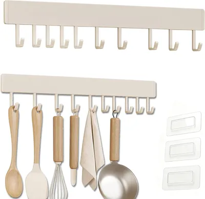 Obrázek produktu pro Hákova lišta z hliníku, 50 cm, 10 pohyblivých háčků, samolepicí, pro kuchyň