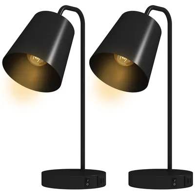 Productafbeelding van Set van 2 tafellampen, moderne lampen met USB-A- en USB-C-poorten voor slaapkamer, woonkamer en kantoor, zwart