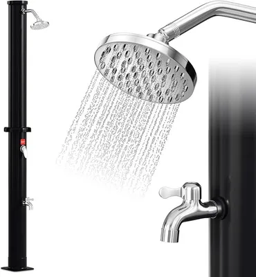Produktbild von Solardusche 20L Solar Gartendusche warmes Wasser max. 60°C ohne Stromanschluss Pooldusche Camping mit Fußdusche und schwenkbarem Regenduschkopf, inkl. Montagematerial, Schwarz