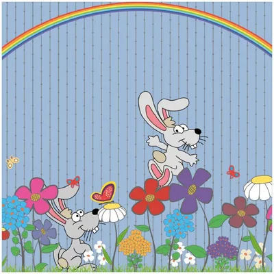 Produktbild von Wallario Memoboard Magnettafel aus Glas, Größe 50 x 50 cm, Motiv Süße Hasen unter einem Regenbogen
