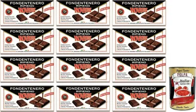 Produktbild von 12x Novi Fondentenero Ripieno,Extrem Bittere Schokolade Gefüllt mit Dunkler Sahne,72% Kakao,105g + Italian Gourmet Polpa di Pomodoro 400g Dose