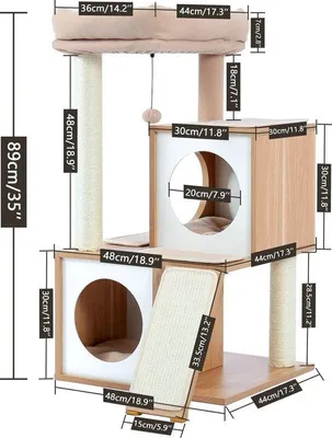 Produktbild von 3-stufiges Katzenhaus aus Holz beige